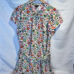 LOFT Multicolor Floral Tie-Neck Dress on White